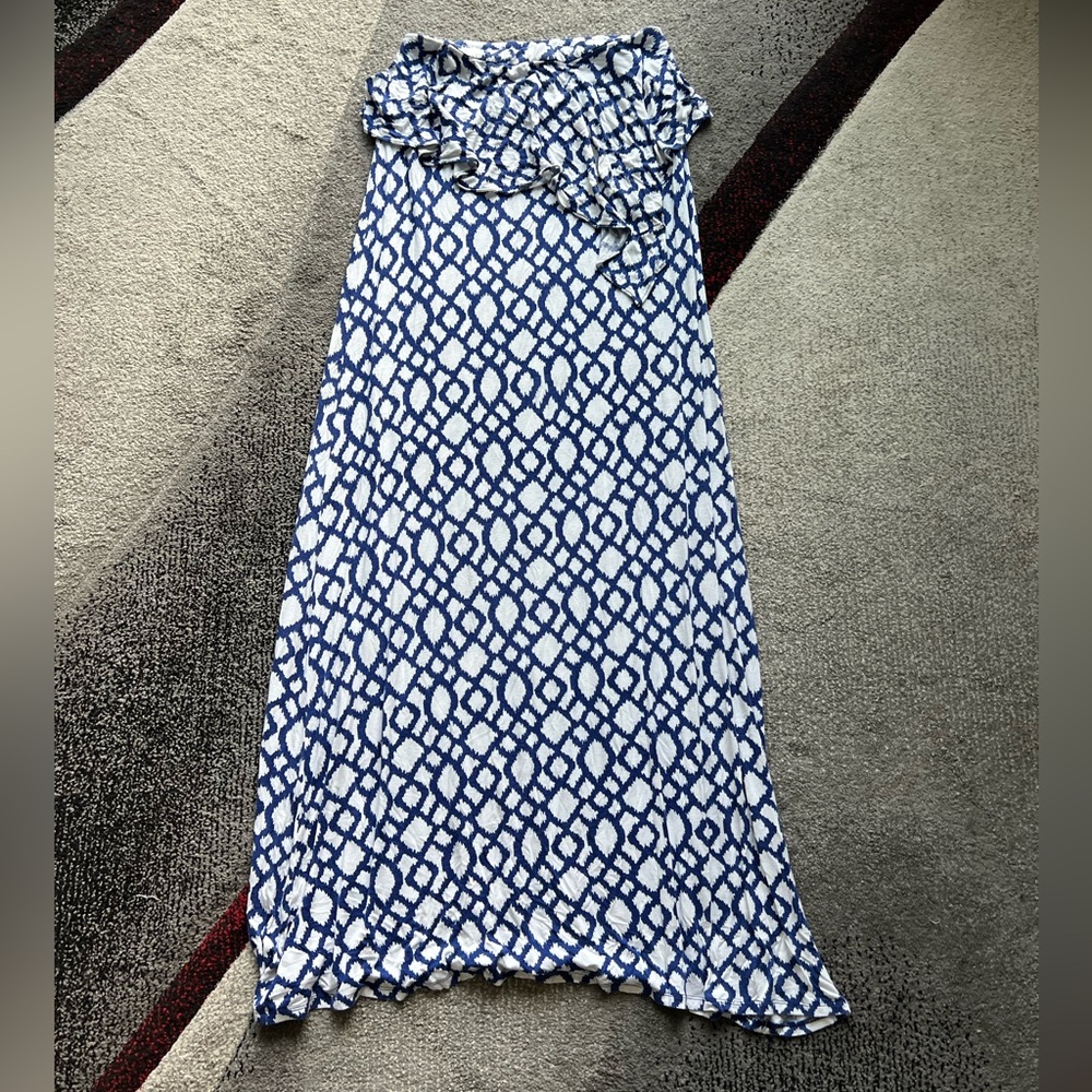 Hourglass Lilly Blue Print Off Shoulder Dress